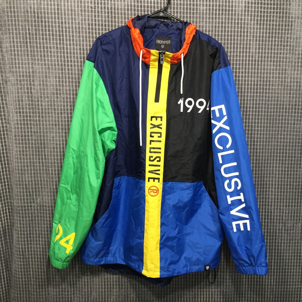 Encrypted Mens Windbreaker Colorblock 1994 Exclusive‎ 2XL Multicolor Excellent